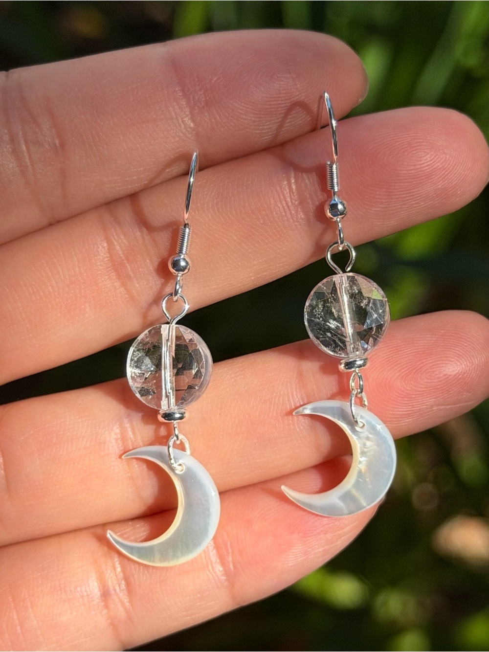 Moon & Crystal Dangle Earrings - Clear Crescent Drop Palo